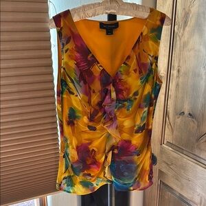 St. John Orange and Purple Ruched Sleeveless Blouse
